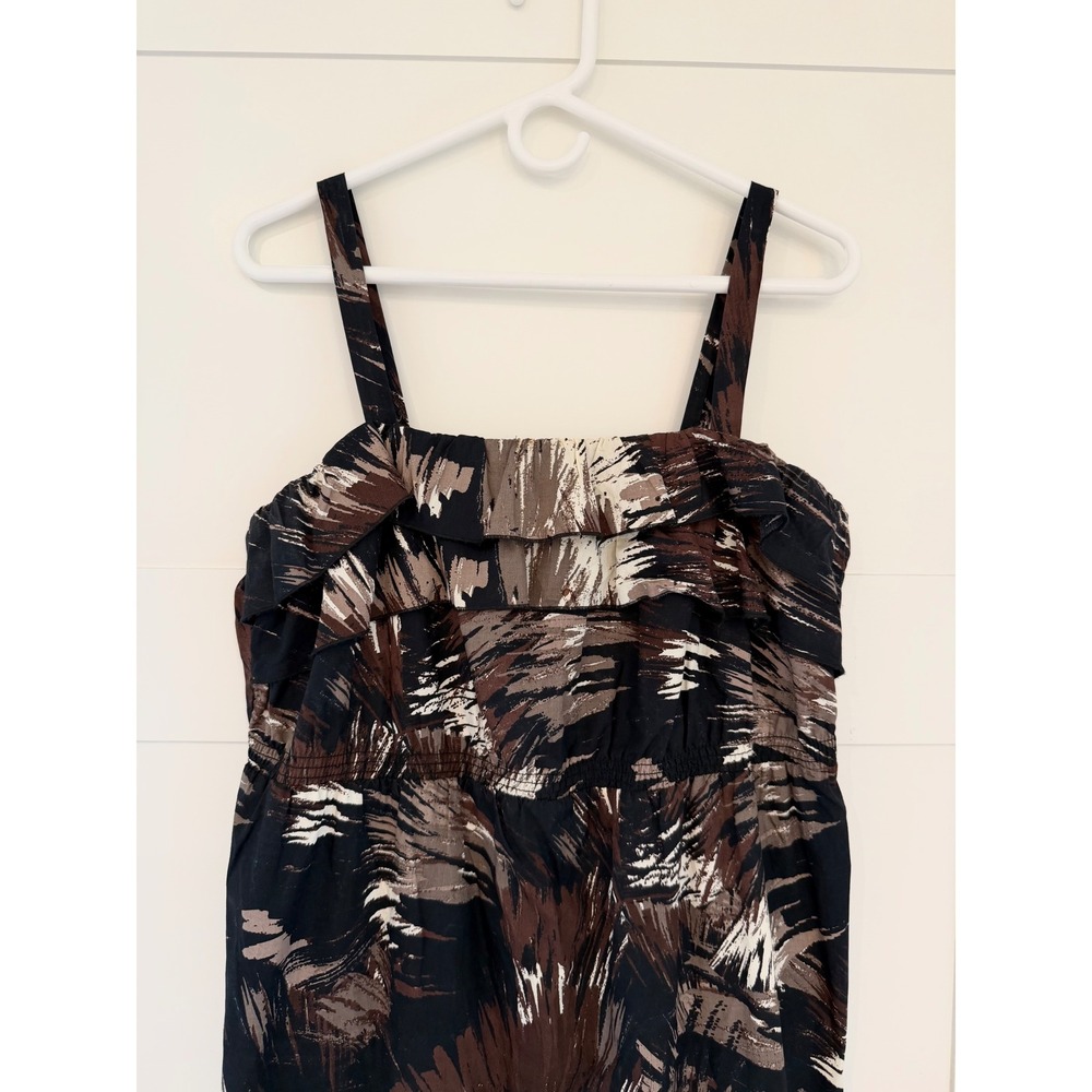 ANA A New Approach Brown Black Abstract Print Ruffle Tiered Midi Dress Large - Picture 2 of 6